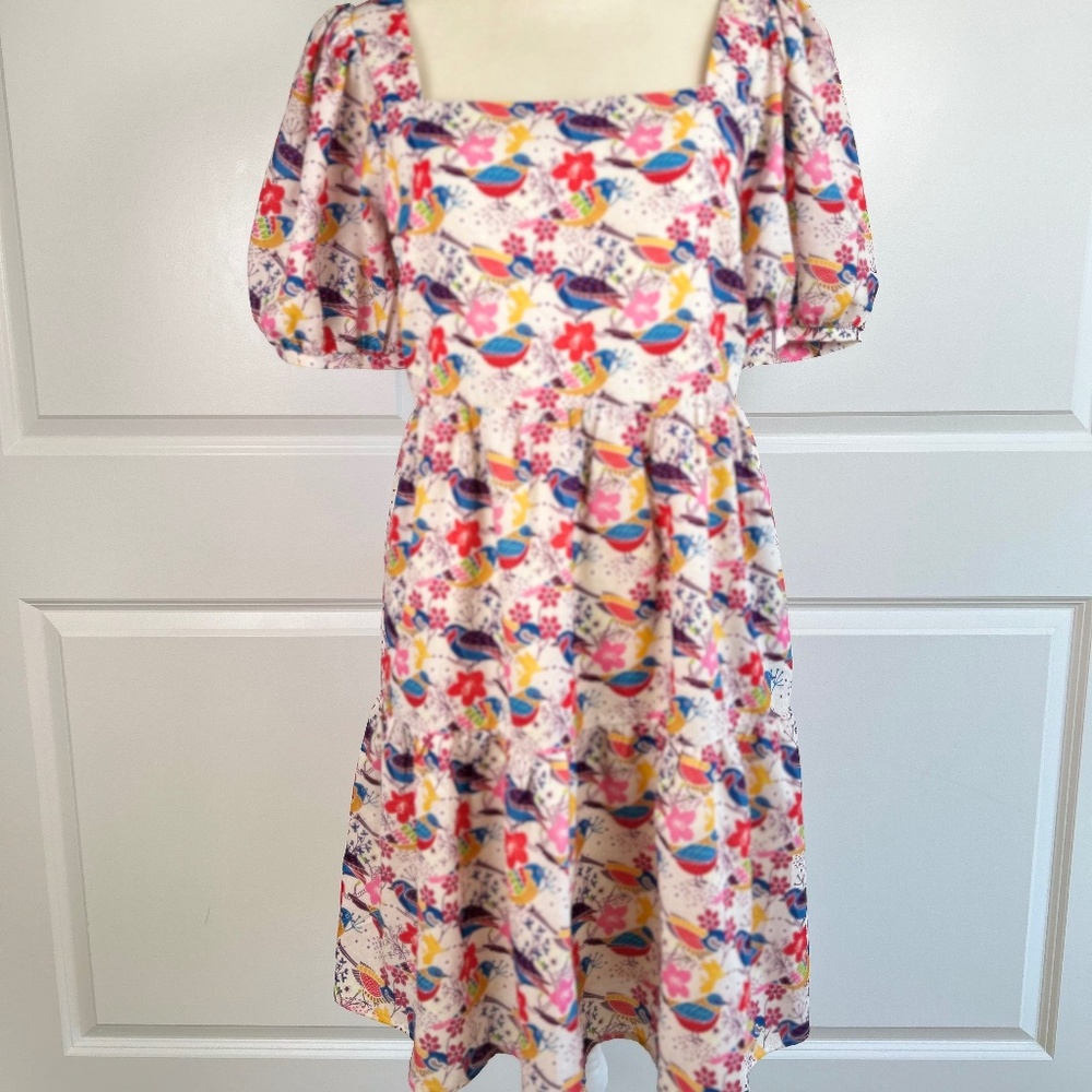 Jade By Melody Tam Puff Sleeve Tiered Ruffle Mini Dress Babydoll Y2K Cottagecore